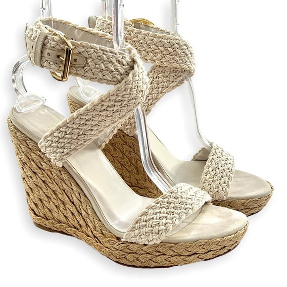 Stuart Weitzman Shoes - STUART WEITZMAN ESPADRILLE WEDGE SANDAL Size 10 Ivory Nude ALEX Crochet Platform